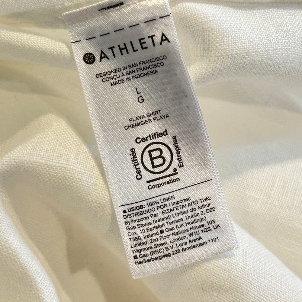 Athleta Button down Blouse White Linen Midday Oversized woman’s large - Picture 8 of 9